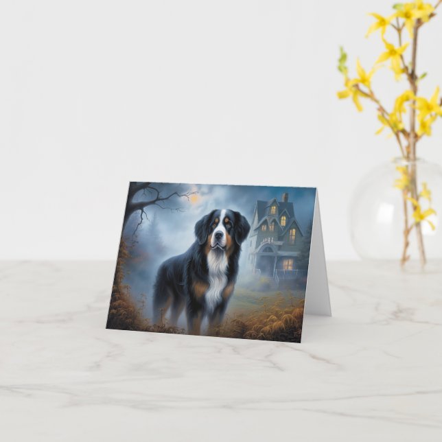 Bernese Mountain Halloween Scary Card (Yellow Flower)