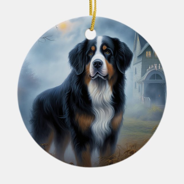 Bernese Mountain Halloween Scary Ceramic Tree Decoration (Front)
