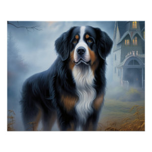Bernese Mountain Halloween Scary Poster
