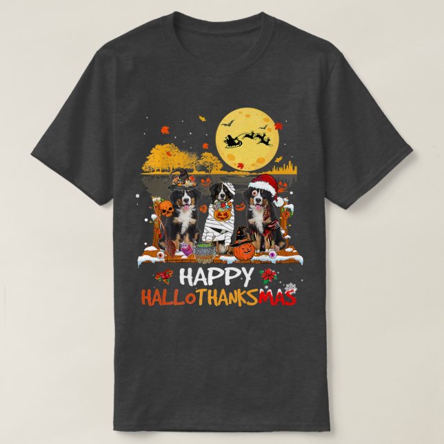 Bernese Mountain Happy Hallothanksmas Halloween Th T-Shirt (Design Front)