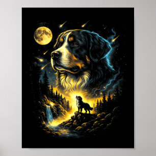 Bernese mountain howling to the moon fantasy dog poster