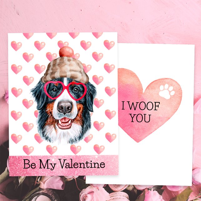 Bernese Mountain I Woof You Dog Valentine's Day Holiday Card (Creator Uploaded)