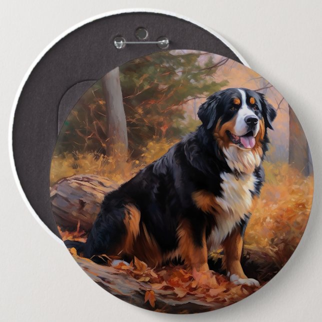Bernese Mountain in Autumn Leaves Fall Inspire  6 Cm Round Badge (Front & Back)