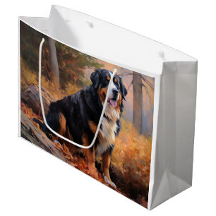 Bernese Mountain in Autumn Leaves Fall Inspire Large Gift Bag