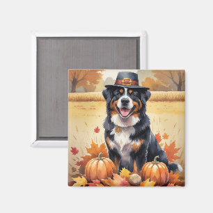 Bernese Mountain In Autumn Leaves Thanksgiving Art Magnet