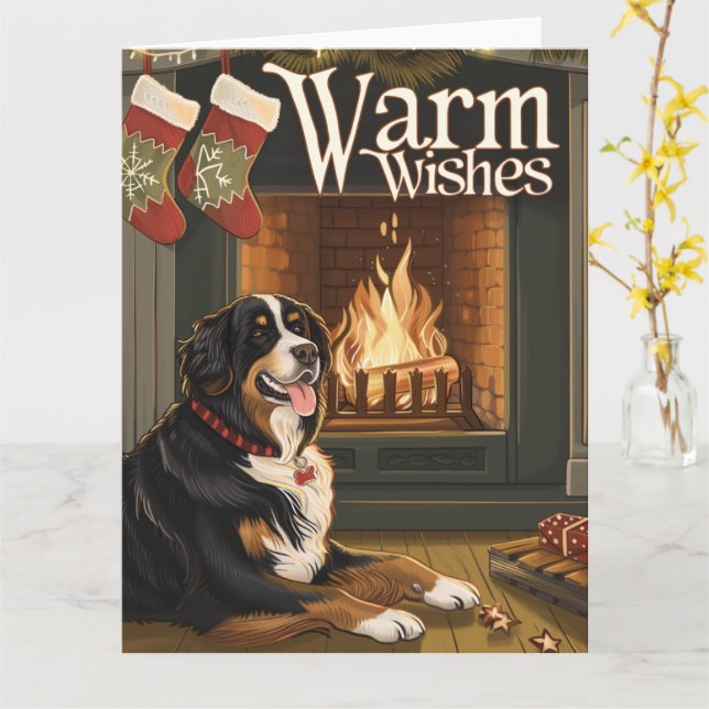 Bernese Mountain in Snow Christmas Card (Yellow Flower)