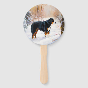 Bernese Mountain Let It Snow Christmas Hand Fan