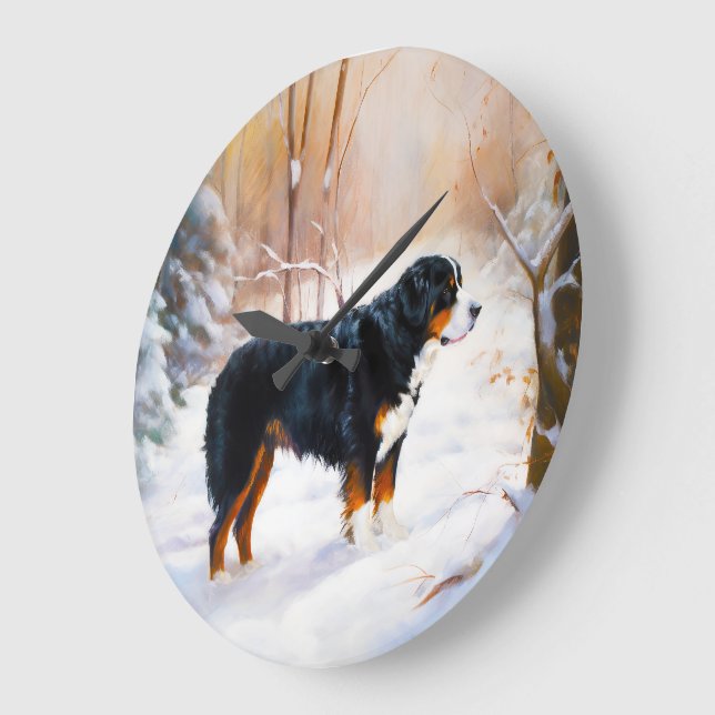 Bernese Mountain Let It Snow Christmas  Large Clock (Angle)