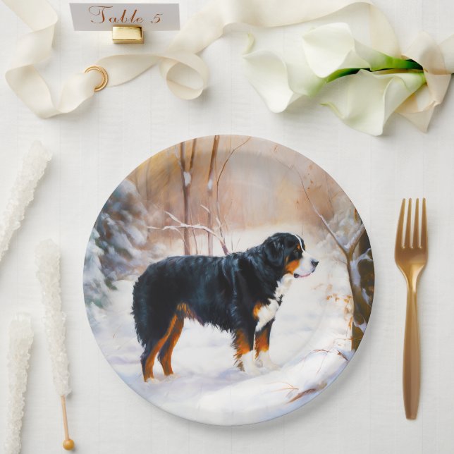 Bernese Mountain Let It Snow Christmas  Paper Plate (Wedding)
