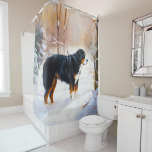 Bernese Mountain Let It Snow Christmas Shower Curtain