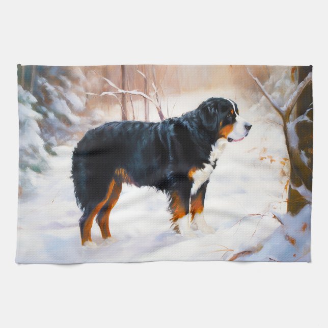 Bernese Mountain Let It Snow Christmas  Tea Towel (Horizontal)