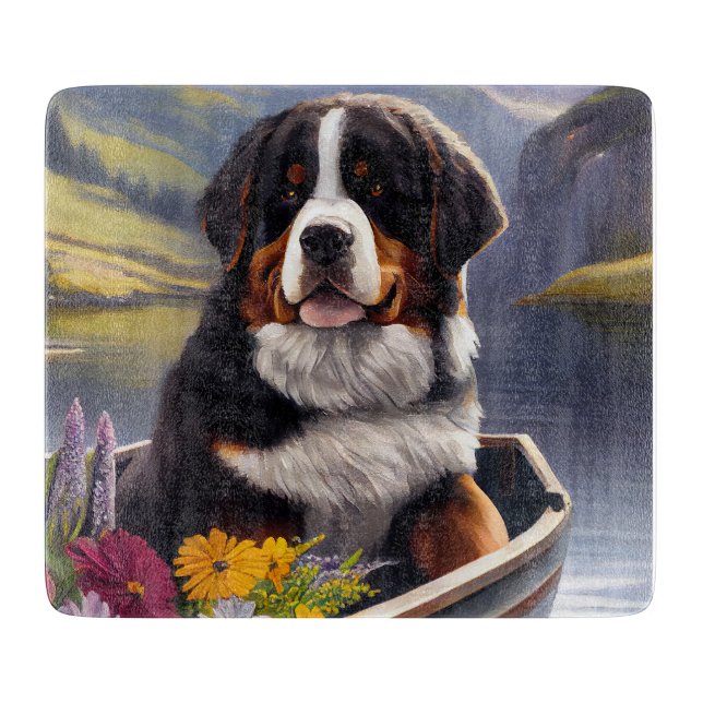 Bernese Mountain on a Paddle: A Scenic Adventure Cutting Board (Front)