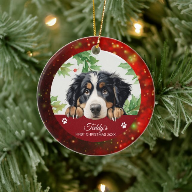Bernese Mountain Personalised First Christmas Ceramic Tree Decoration (Tree)