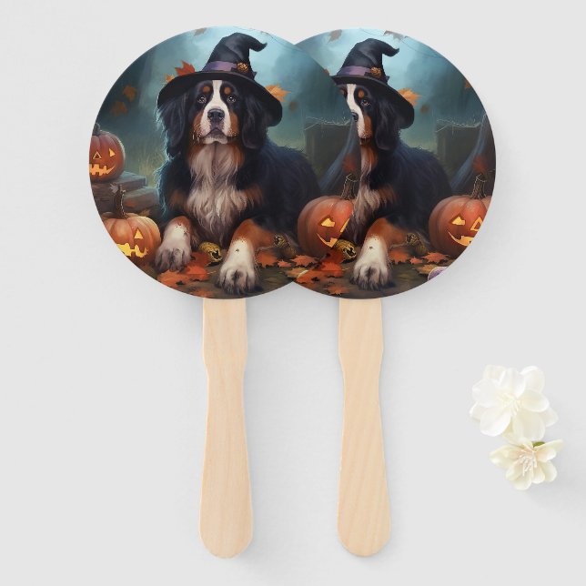 Bernese Mountain Pumpkins Halloween Scary Hand Fan (Front and Back)