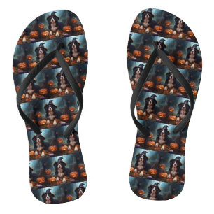Bernese Mountain Pumpkins Halloween Scary Jandals