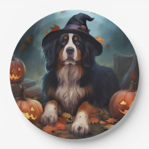 Bernese Mountain Pumpkins Halloween Scary Paper Plate