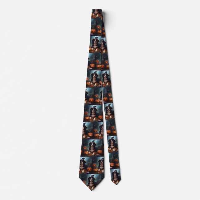 Bernese Mountain Pumpkins Halloween Scary Tie (Front)