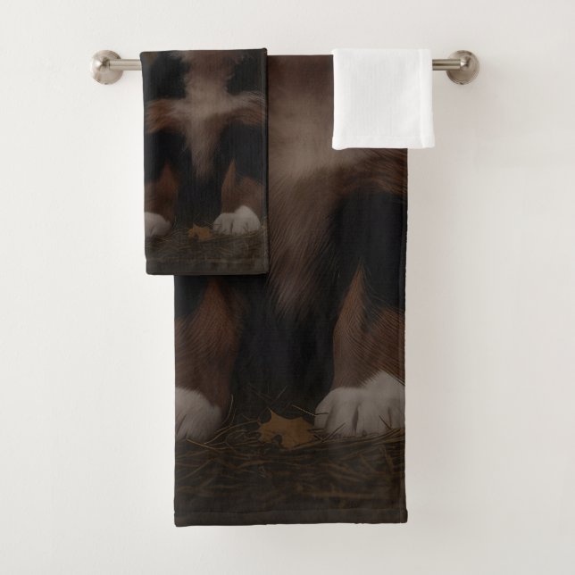 Bernese Mountain Puppy Autumn Delight Pumpkin Bath Towel Set (Insitu)