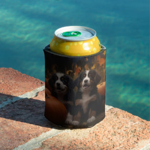 Bernese Mountain Puppy Autumn Delight Pumpkin Can Cooler