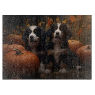 Bernese Mountain Puppy Autumn Delight Pumpkin Cutting Board