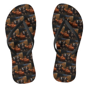 Bernese Mountain Puppy Autumn Delight Pumpkin Jandals