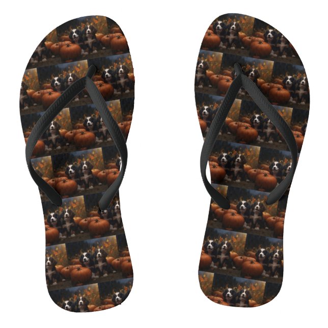 Bernese Mountain Puppy Autumn Delight Pumpkin Jandals (Footbed)