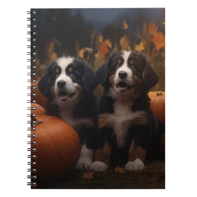 Bernese Mountain Puppy Autumn Delight Pumpkin Notebook (Front)