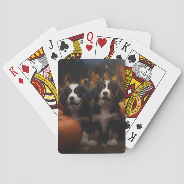 Bernese Mountain Puppy Autumn Delight Pumpkin Playing Cards (Back)