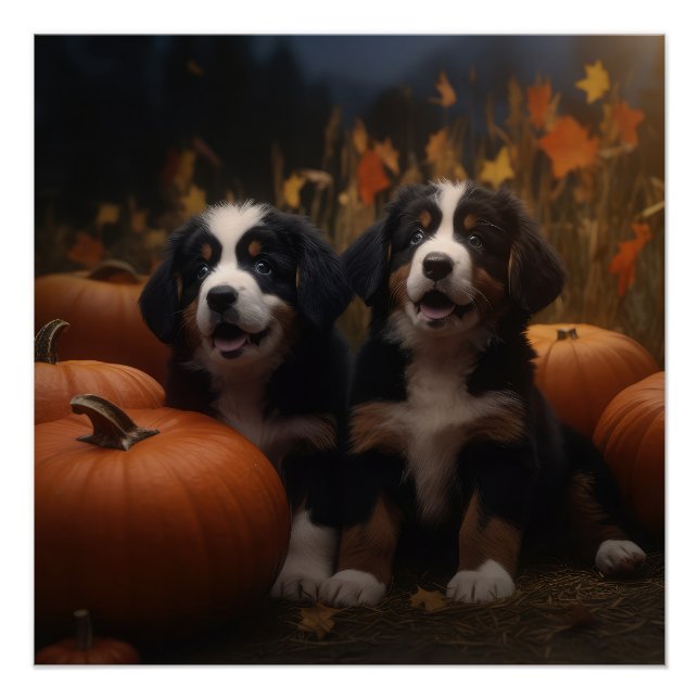 Bernese Mountain Puppy Autumn Delight Pumpkin Poster (Front)