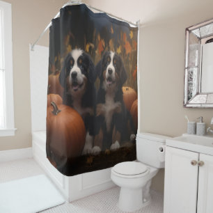Bernese Mountain Puppy Autumn Delight Pumpkin Shower Curtain