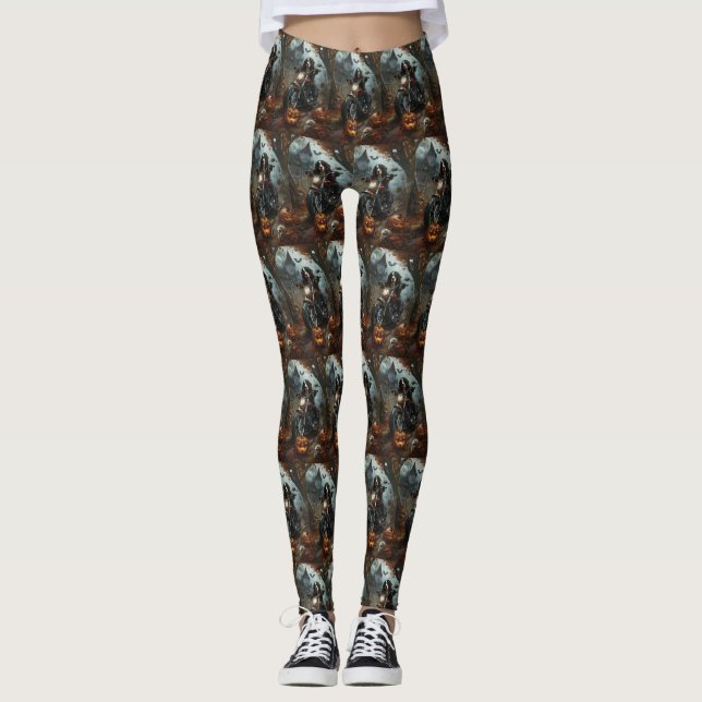 Bernese Mountain Riding Motorcycle Halloween Scary Leggings (Front)