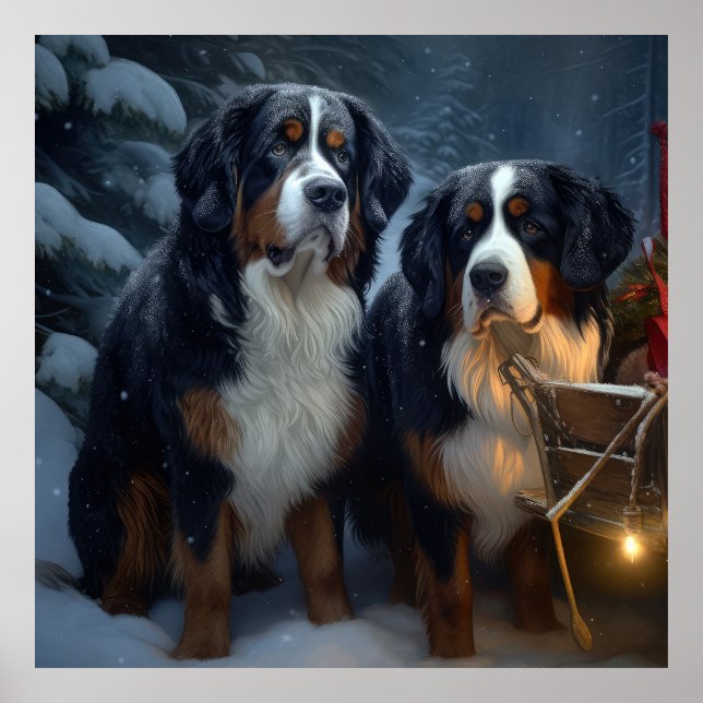 Bernese Mountain Snowy Sleigh Christmas Decor  (Front)