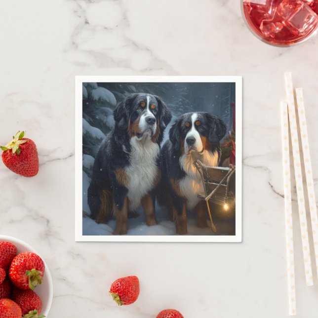 Bernese Mountain Snowy Sleigh Christmas Decor  Napkin (Insitu)