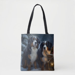 Bernese Mountain Snowy Sleigh Christmas Decor Tote Bag