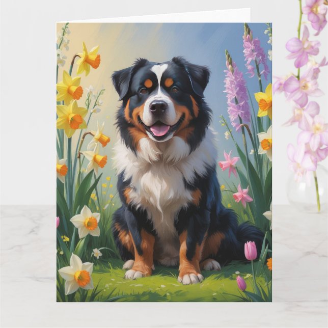 Bernese Mountain Spring Flowers Painting Card (Orchid)
