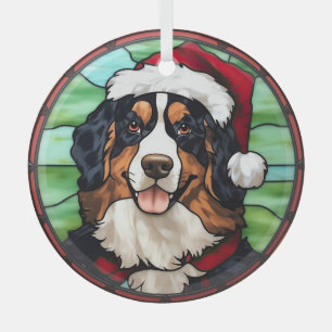 Bernese Mountain Stained Glass Christmas Glass Tree Decoration