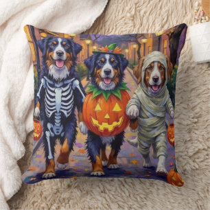 Bernese Mountain Trick-or-Treating In Halloween Cushion