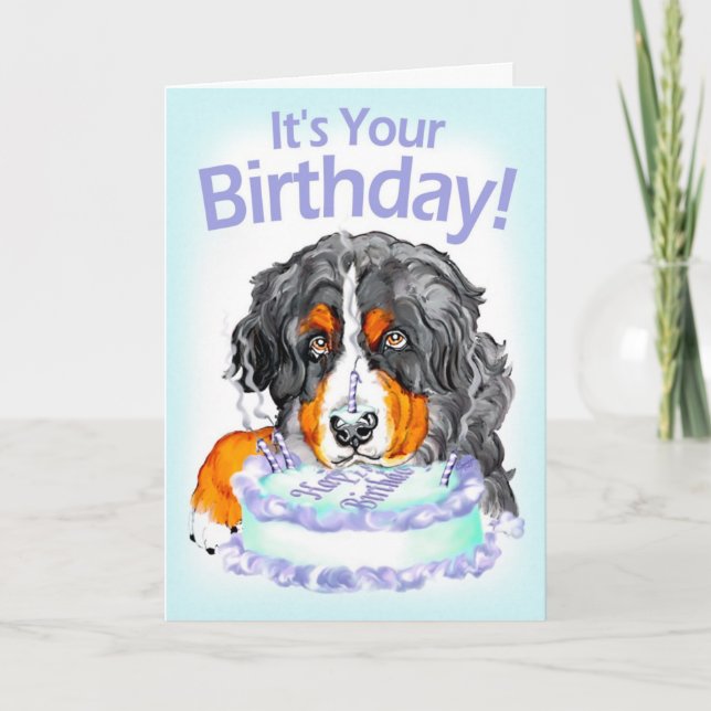 Bernese Mt Dog Cake Face Birthday Card (Front)