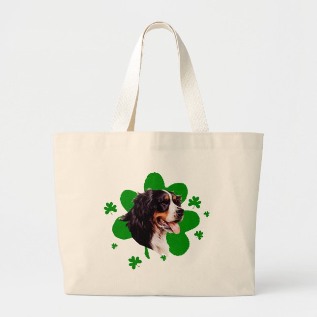 Bernese Mt. Dog St. Patrick's Day Large Tote Bag (Front)