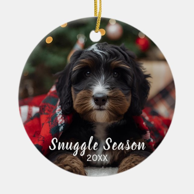 Bernice Mountain Dog Doodle Snuggle Season  Ceramic Tree Decoration (Front)