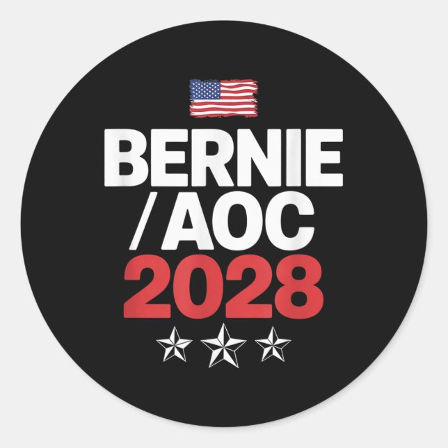 Bernie Sanders And Aoc 2028 For President Campaign Classic Round Sticker (Front)