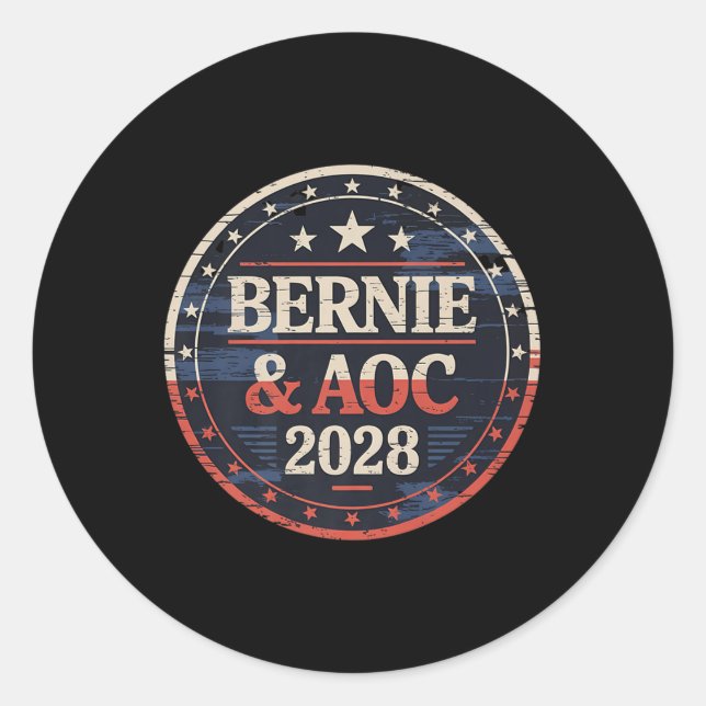 Bernie Sanders And Aoc 2028 For President Campaign Classic Round Sticker (Front)