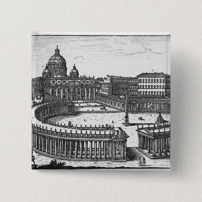 Bernini's original plan for St. Peter's Square 15 Cm Square Badge (Front)