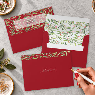 Berries and Branch Christmas Holiday 5x7 Red Envelope