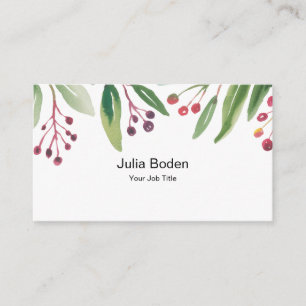 Berries and Branches Watercolor Elegant Business Card