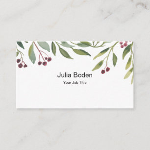 Berries and Branches Watercolor Elegant Business Card