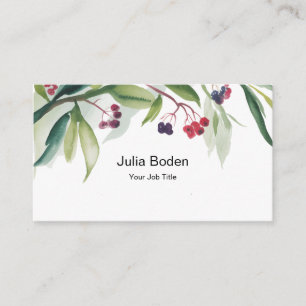 Berries and Branches Watercolor Rustic Business Card