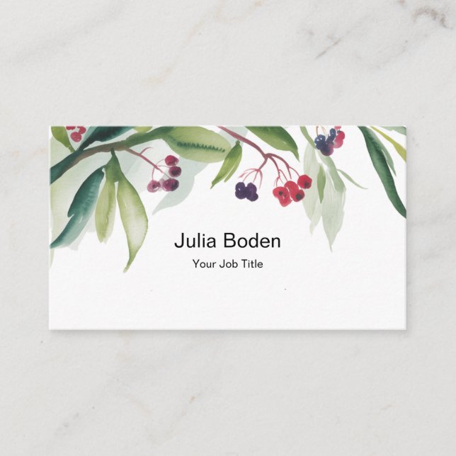 Berries and Branches Watercolor Rustic Business Card (Front)