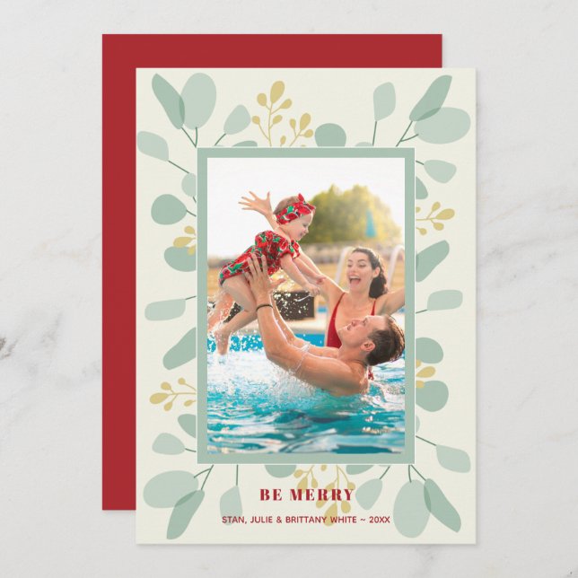 Berries and Eucalyptus Christmas Photo Holiday Card (Front/Back)