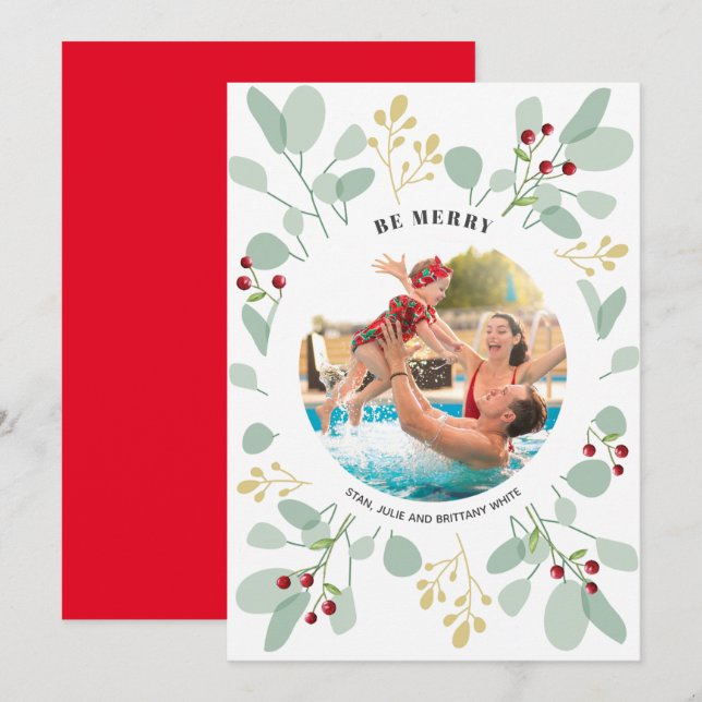 Berries and Eucalyptus Christmas Photo Holiday Card (Front/Back)